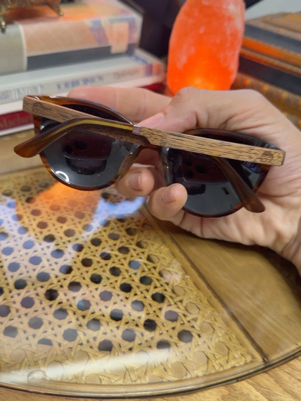 Audubon Dark Tortoise Sunglasses Wood Grain Arms Retro Boho 53-22-140